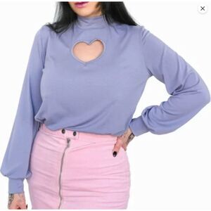 My Violet Scarlette Heart Cutout Top Midnight Lavender Purple Sweater Size M